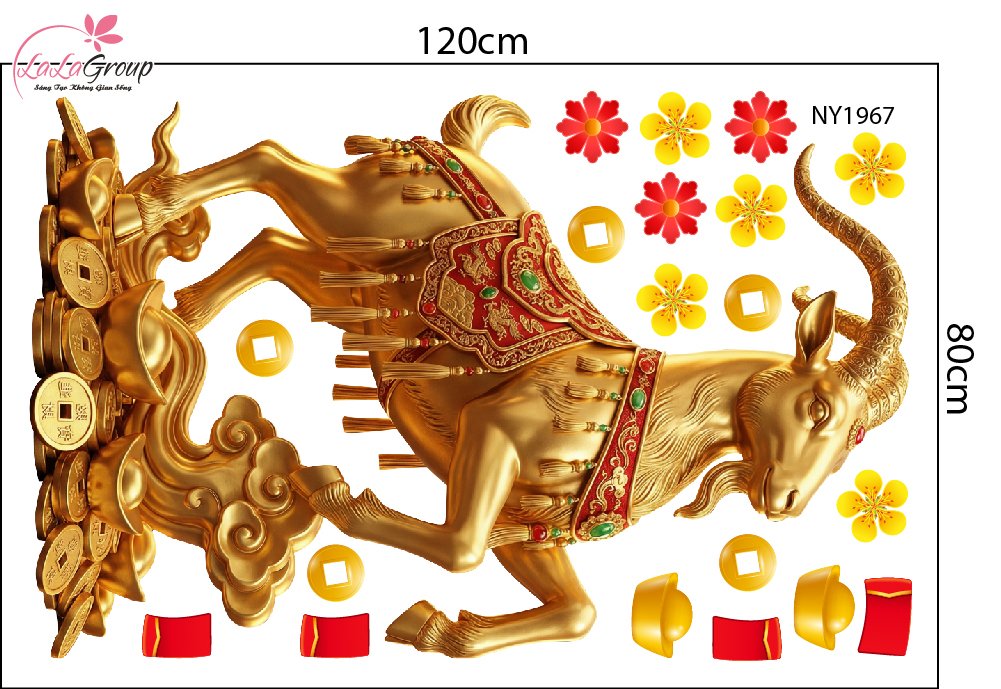 Combo Decal Trang Tr&iacute; Tết Thần T&agrave;i Ch&uacute;c Mừng Năm Mới Hạnh Ph&uacute;c