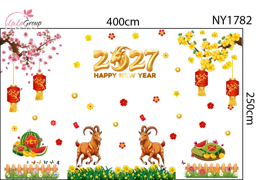 Combo Decal Trang Tr&iacute; Tết Song M&ugrave;i Đ&oacute;n Xu&acirc;n 2027