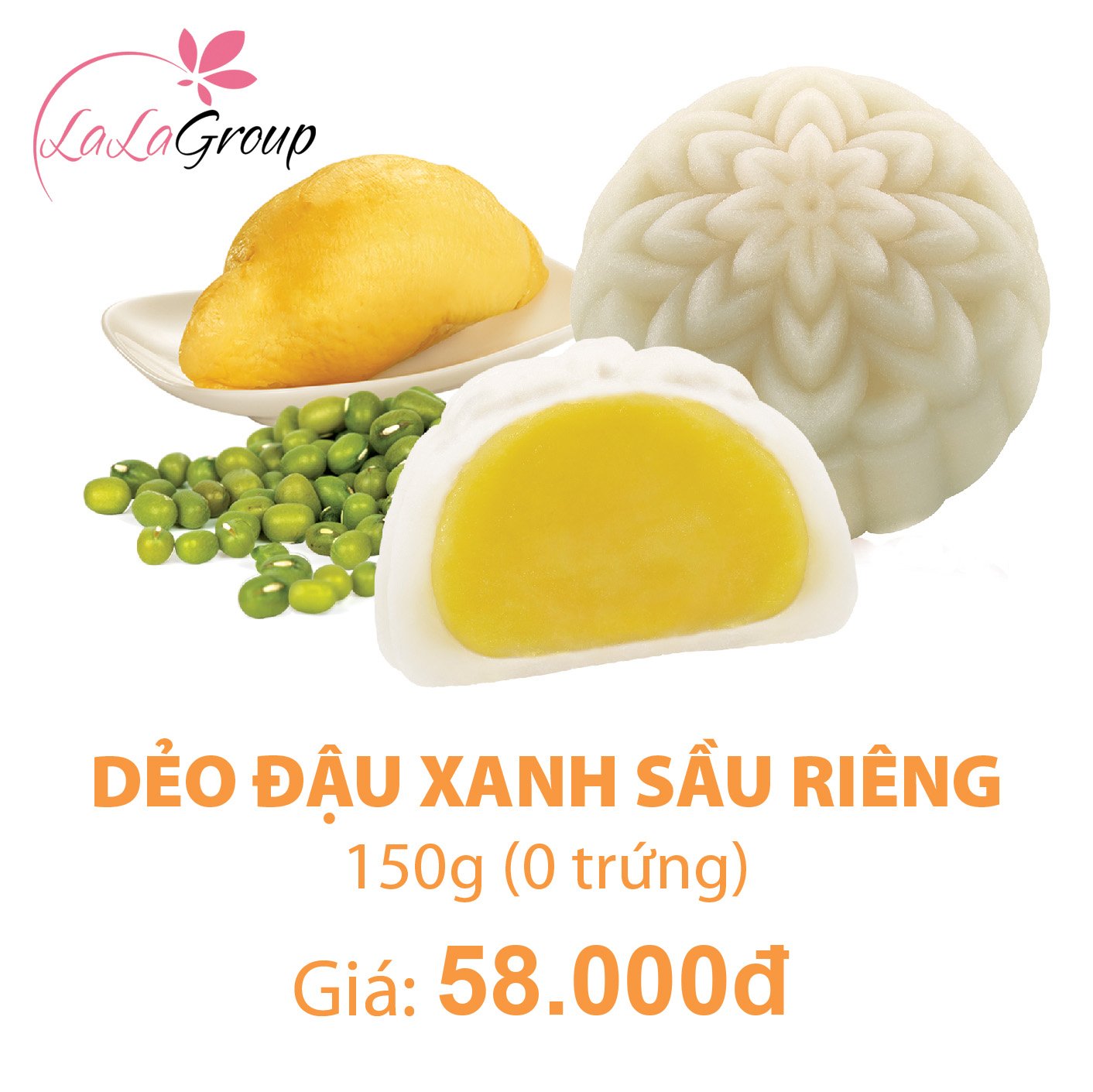 (DSR) B&aacute;nh Trung Thu Kido Dẻo Đậu Xanh Sầu Ri&ecirc;ng 0 trứng 150gr