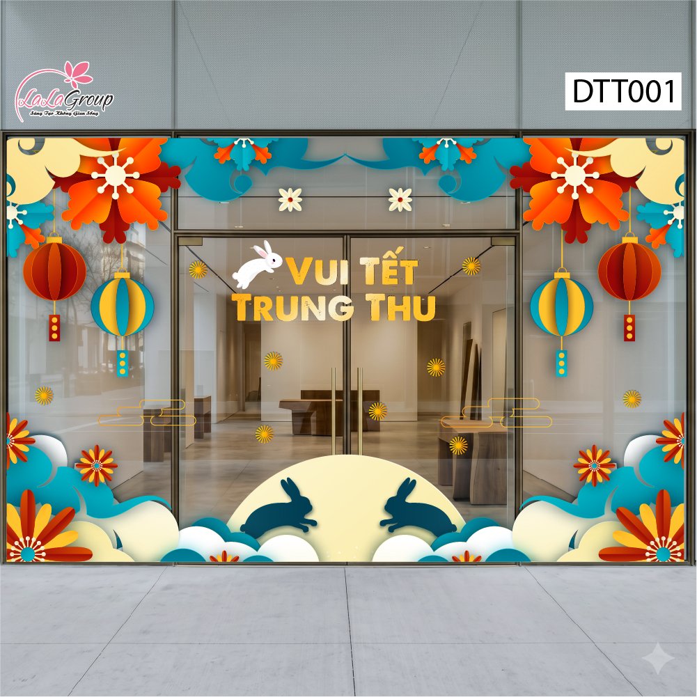 Combo Decal Trang Tr&iacute; Trung Thu Thỏ Ngọc Vui Tết