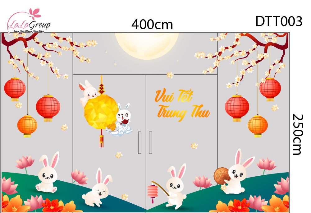 Combo Decal Trang Tr&iacute; Trung Thu Thỏ Ngọc Vui Tết Đo&agrave;n Vi&ecirc;n