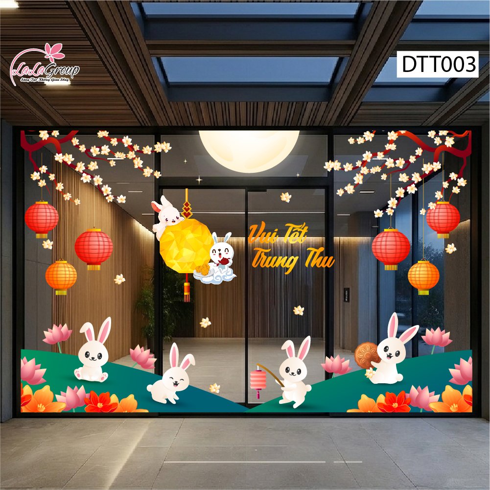 Combo Decal Trang Tr&iacute; Trung Thu Thỏ Ngọc Vui Tết Đo&agrave;n Vi&ecirc;n