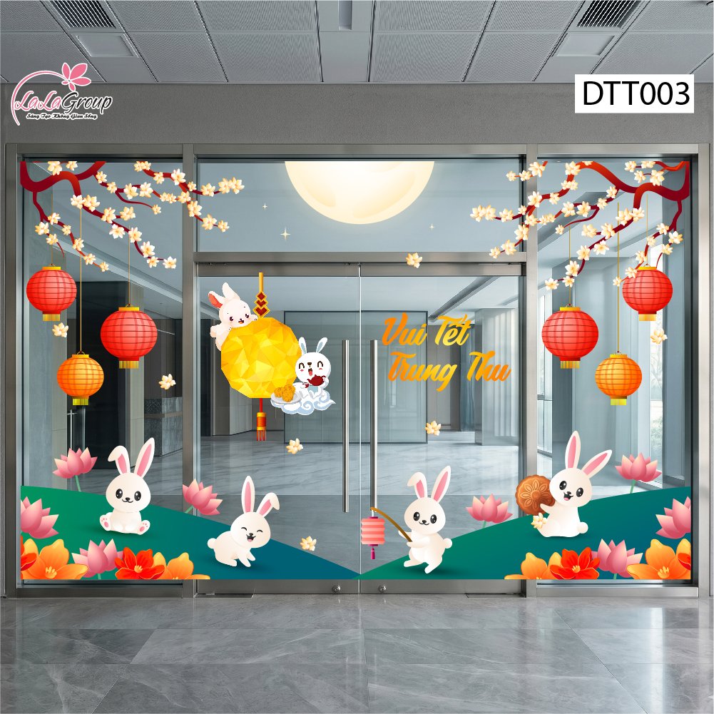 Combo Decal Trang Tr&iacute; Trung Thu Thỏ Ngọc Vui Tết Đo&agrave;n Vi&ecirc;n