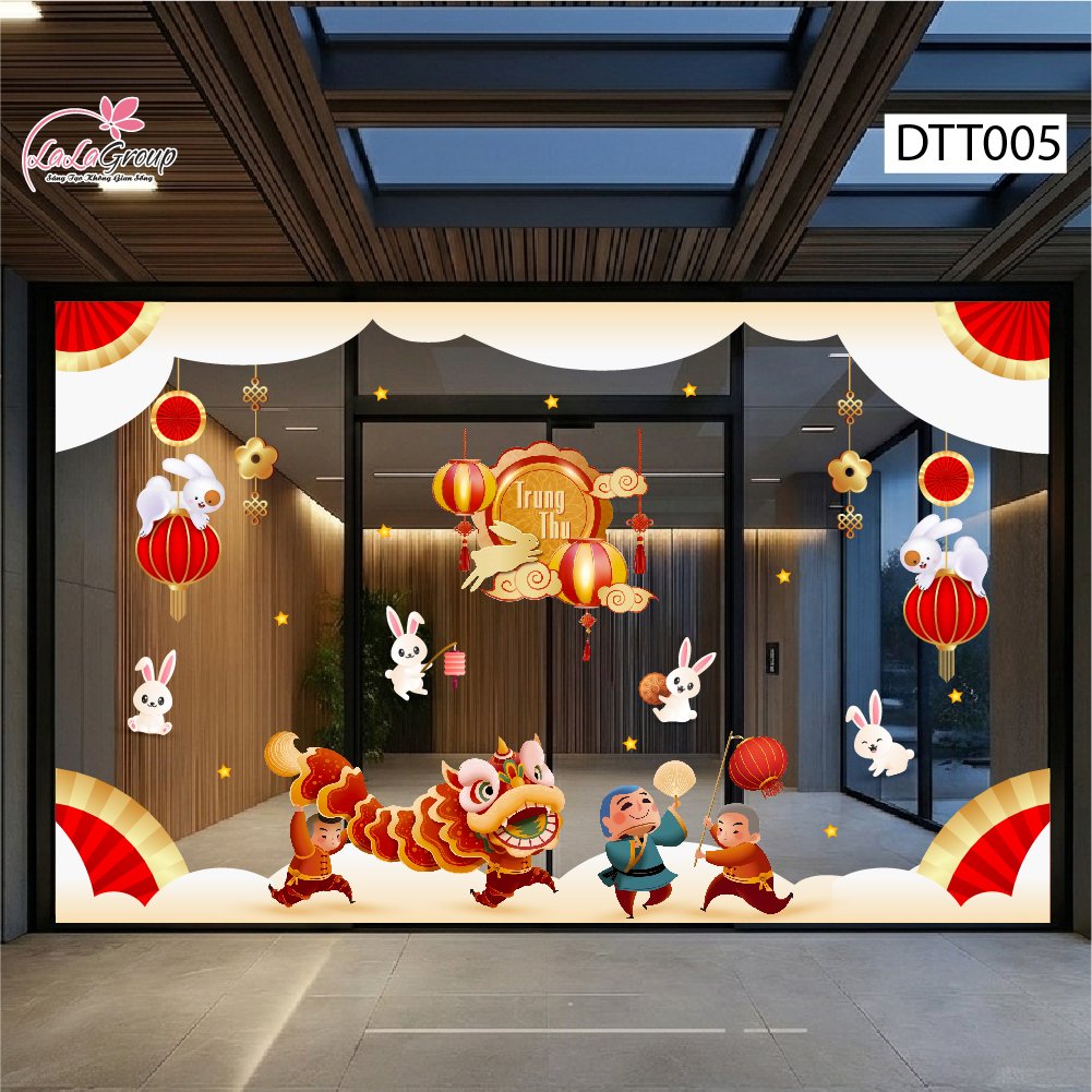 Combo Decal Trang Tr&iacute; Trung Thu Đ&ecirc;m Hội M&uacute;a L&acirc;n Trăng Rằm