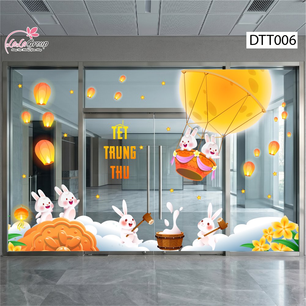 Combo Decal Trang Tr&iacute; Trung Thu Thỏ Ngọc Thả Đ&egrave;n Cung Trăng