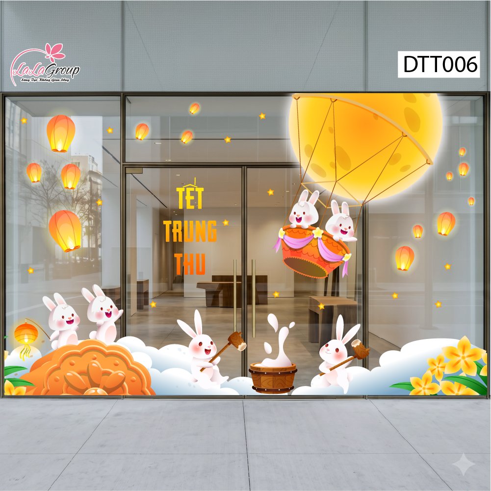 Combo Decal Trang Tr&iacute; Trung Thu Thỏ Ngọc Thả Đ&egrave;n Cung Trăng