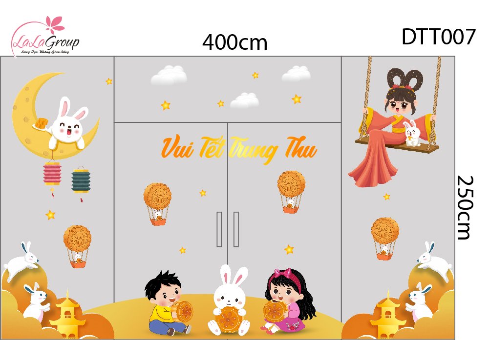 Combo Decal Trang Tr&iacute; Trung Thu Vui Tết Cung Trăng