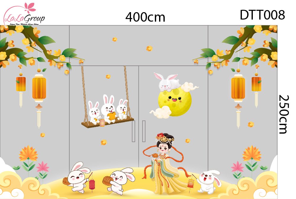 Combo Decal Trang Tr&iacute; Trung Thu Hằng Nga Dạo Chơi Cung Trăng