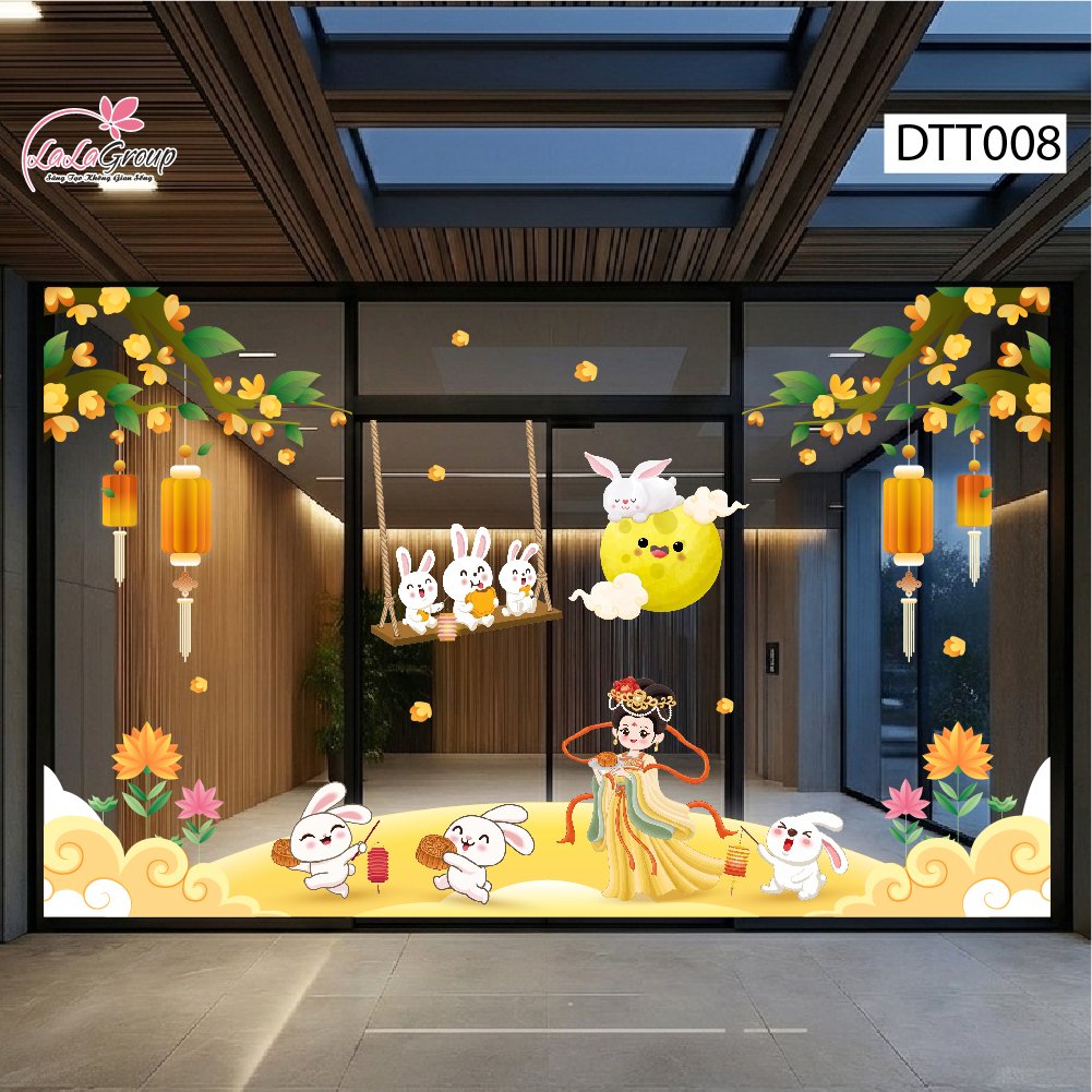 Combo Decal Trang Tr&iacute; Trung Thu Hằng Nga Dạo Chơi Cung Trăng