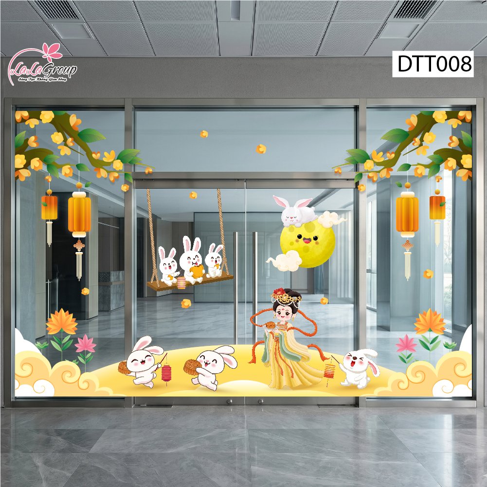 Combo Decal Trang Tr&iacute; Trung Thu Hằng Nga Dạo Chơi Cung Trăng