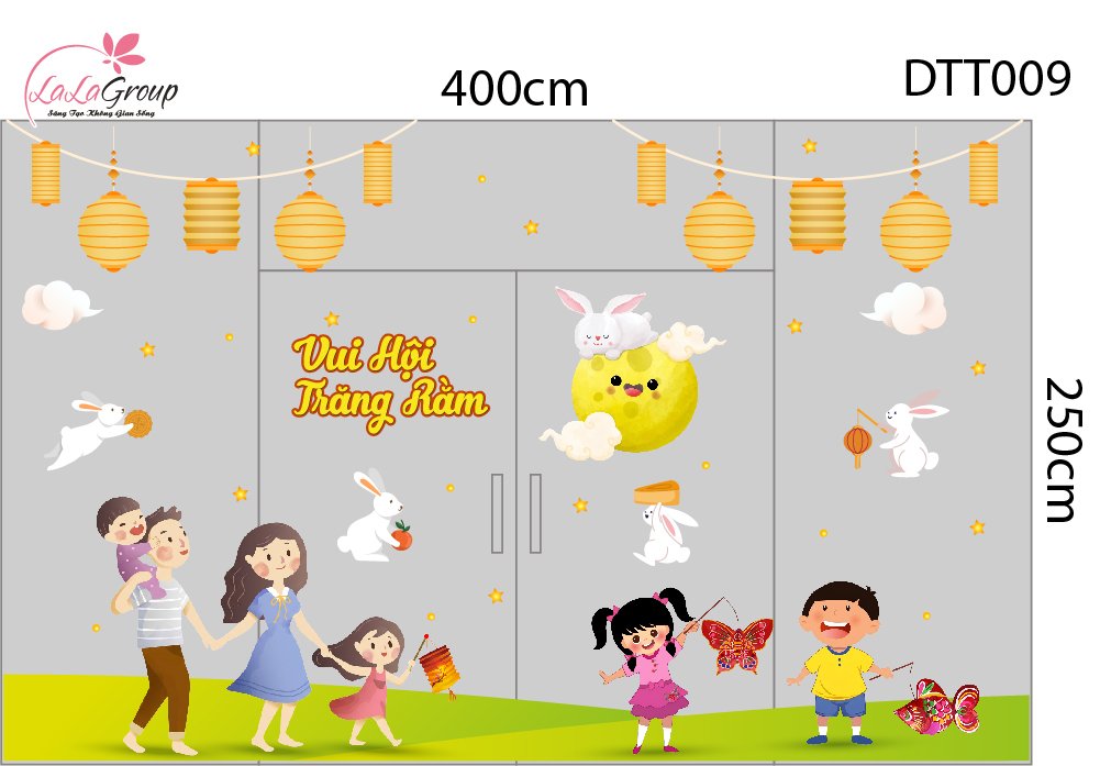 Combo Decal Trang Tr&iacute; Trung Thu Gia Đ&igrave;nh Vui Hội Trăng Rằm