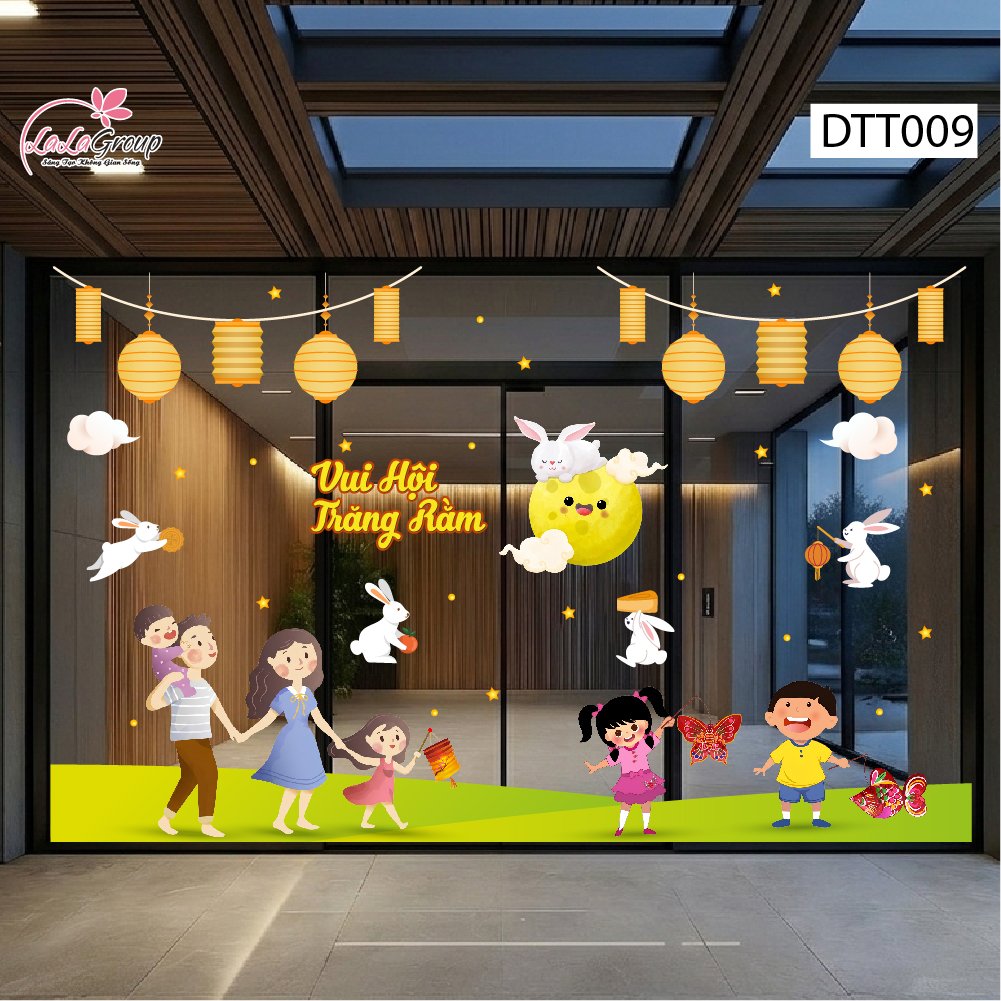 Combo Decal Trang Tr&iacute; Trung Thu Gia Đ&igrave;nh Vui Hội Trăng Rằm