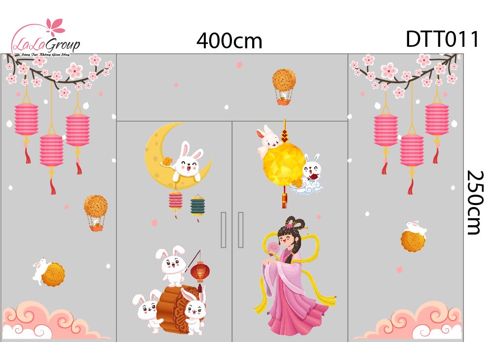 Combo Decal Trang Tr&iacute; Trung Thu Vui Tết Trung Thu Sum Vầy