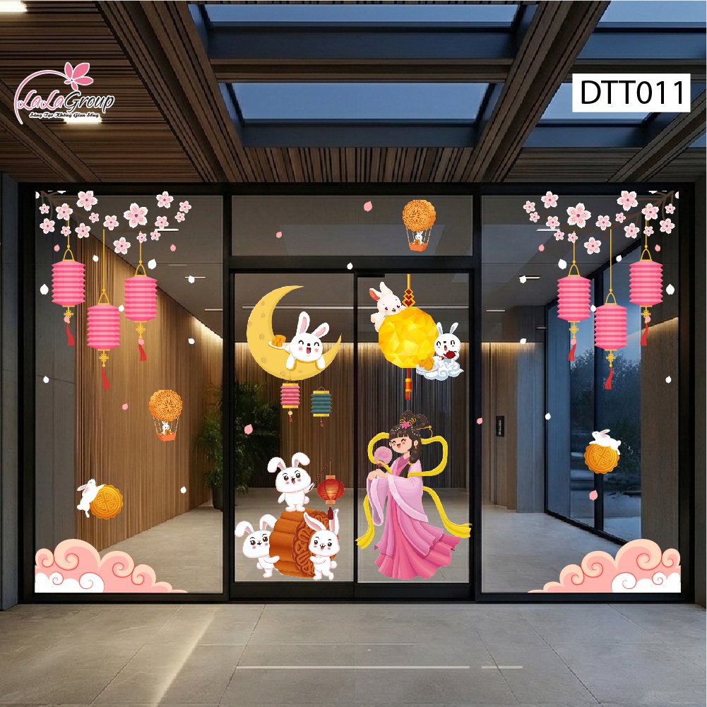 Combo Decal Trang Tr&iacute; Trung Thu Vui Tết Trung Thu Sum Vầy