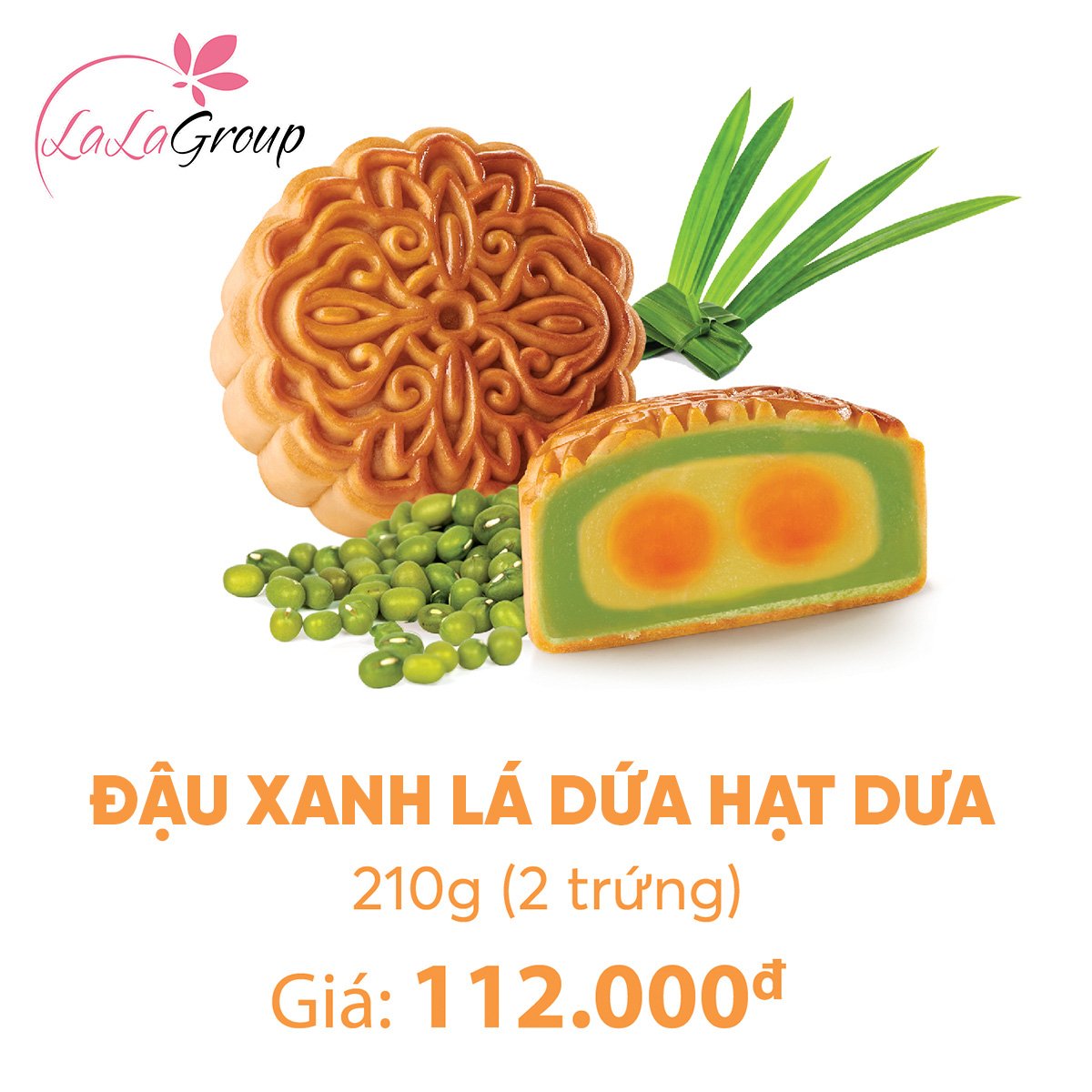 (DL2) B&aacute;nh Trung Thu KIDO Đậu Xanh L&aacute; Dứa Hạt Dưa 2 trứng 210g