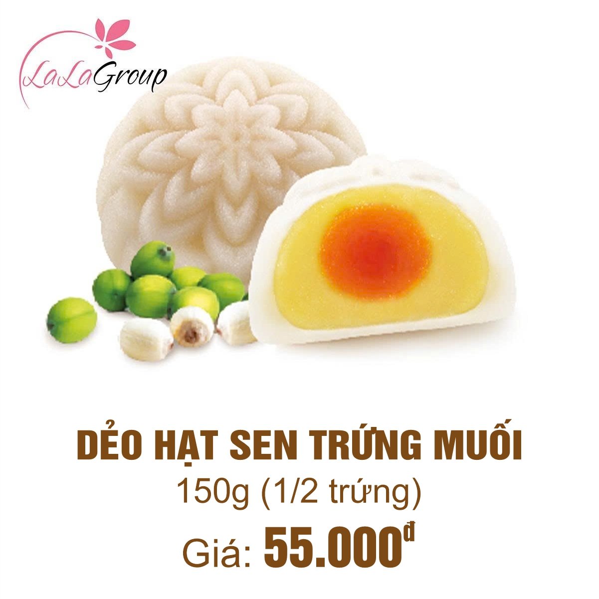 (DH1) B&aacute;nh Trung Thu Thọ Ph&aacute;t Dẻo Hạt Sen 1/2 Trứng Muối 150g
