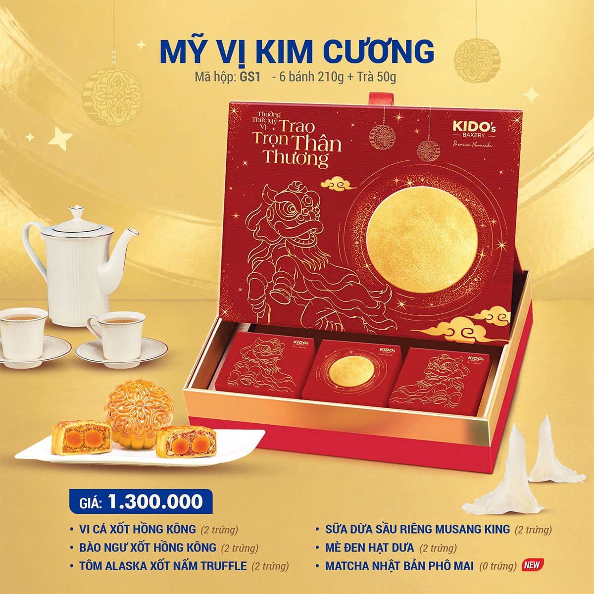 (GS1) Hộp 6 Bánh Trung Thu Kido Mỹ Vị Kim Cương