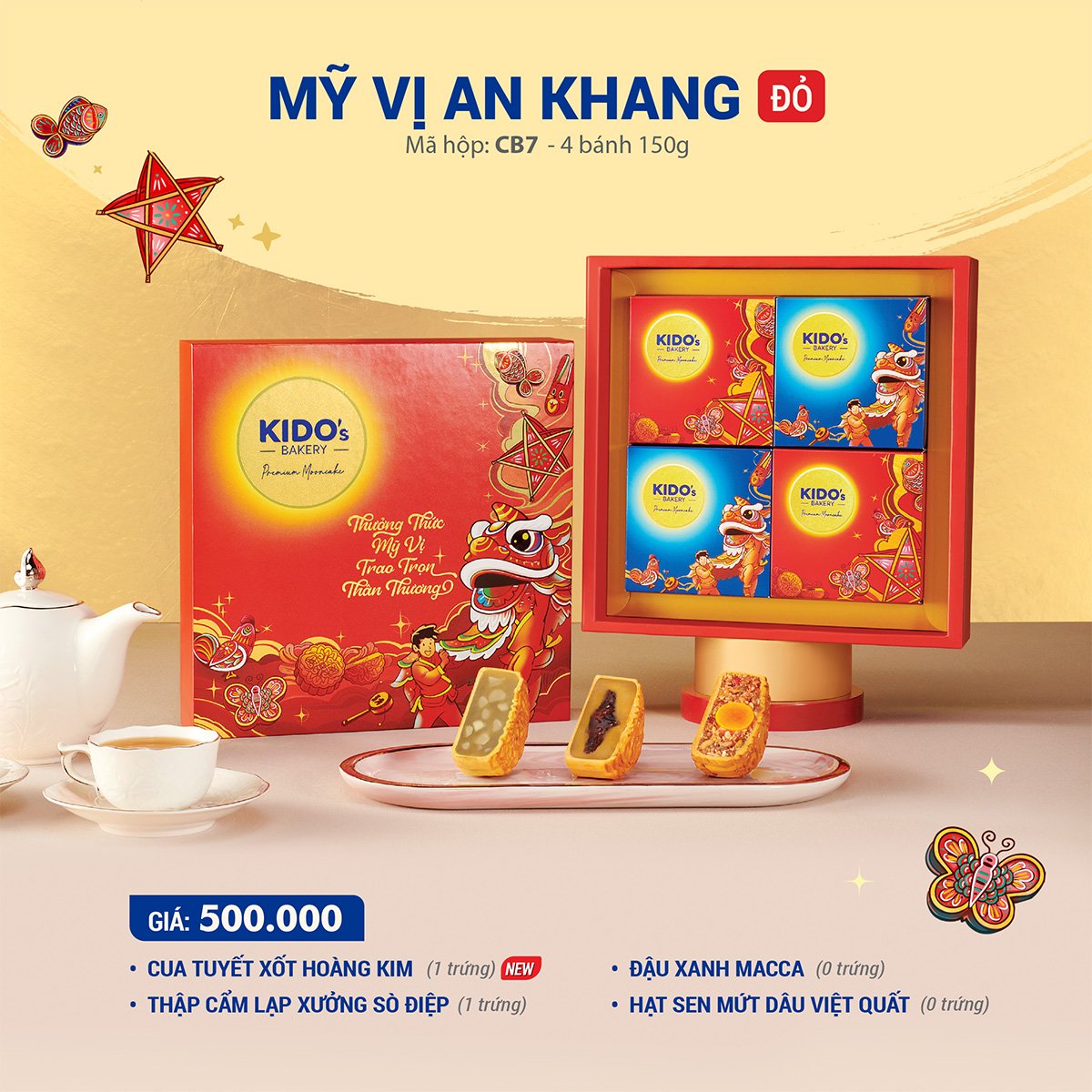 Hộp 4 Bánh Trung Thu Kido Mỹ Vị An Khang Đỏ (CB7)
