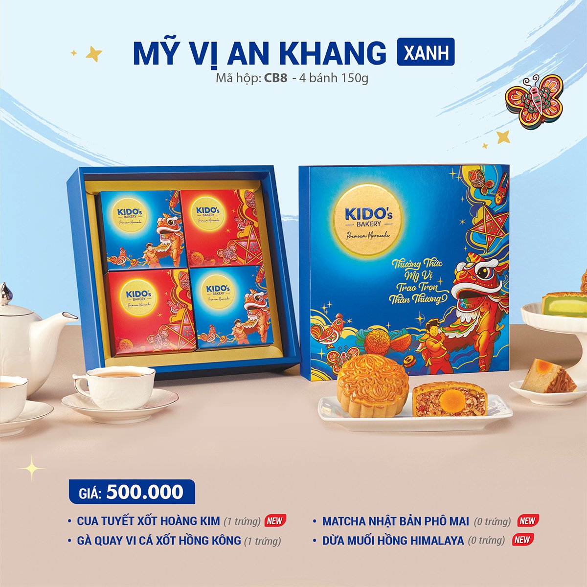 (CB8) Hộp 4 Bánh Trung Thu Kido Mỹ Vị An Khang Xanh