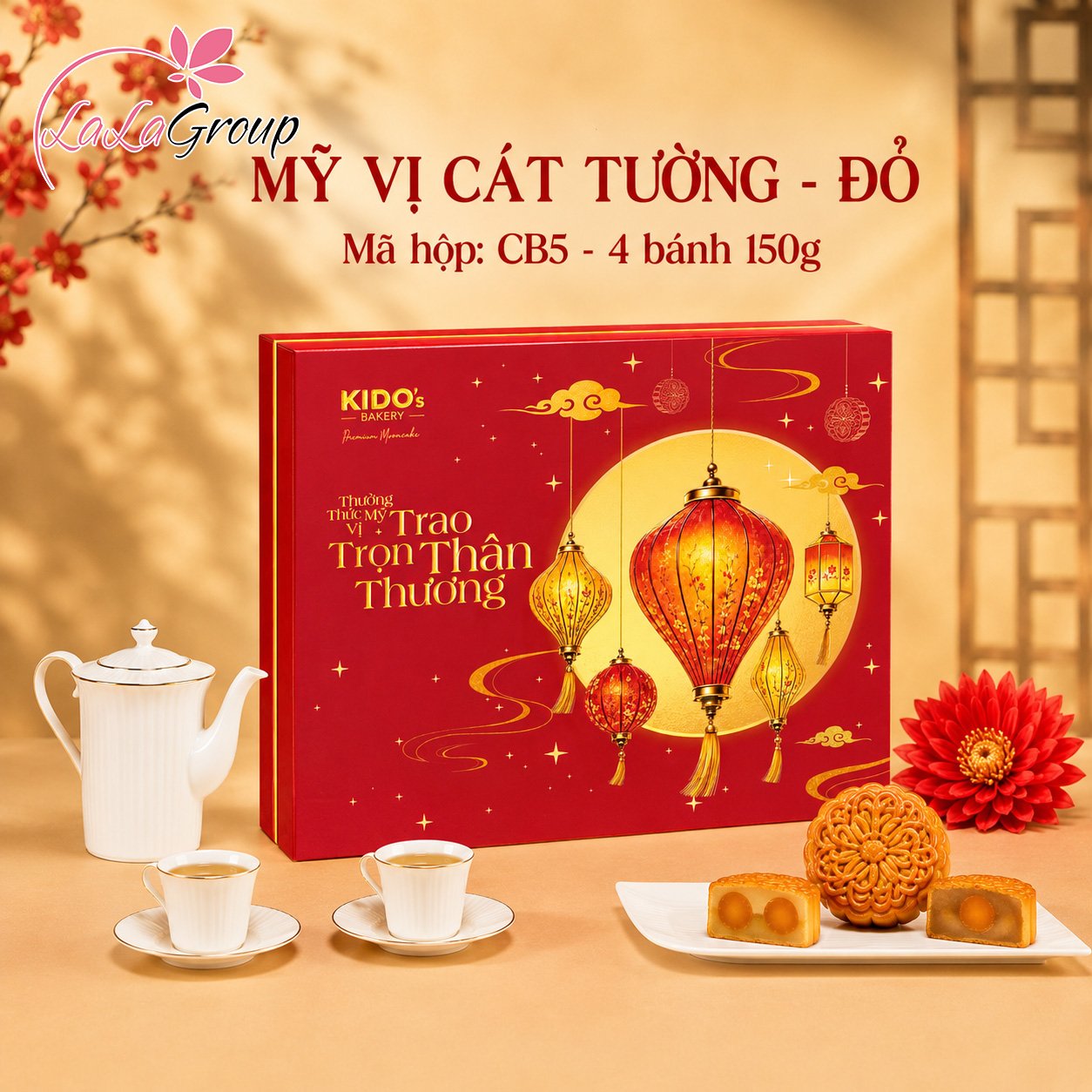 (CB5) Hộp 4 B&aacute;nh Trung Thu Kido Mỹ Vị C&aacute;t Tường Đỏ