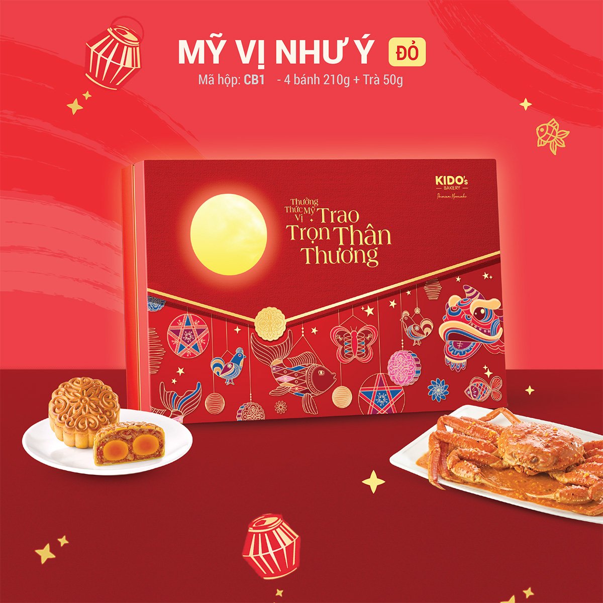 (CB1) Hộp 4 B&aacute;nh Trung Thu Kido Mỹ Vị Như &Yacute; Đỏ