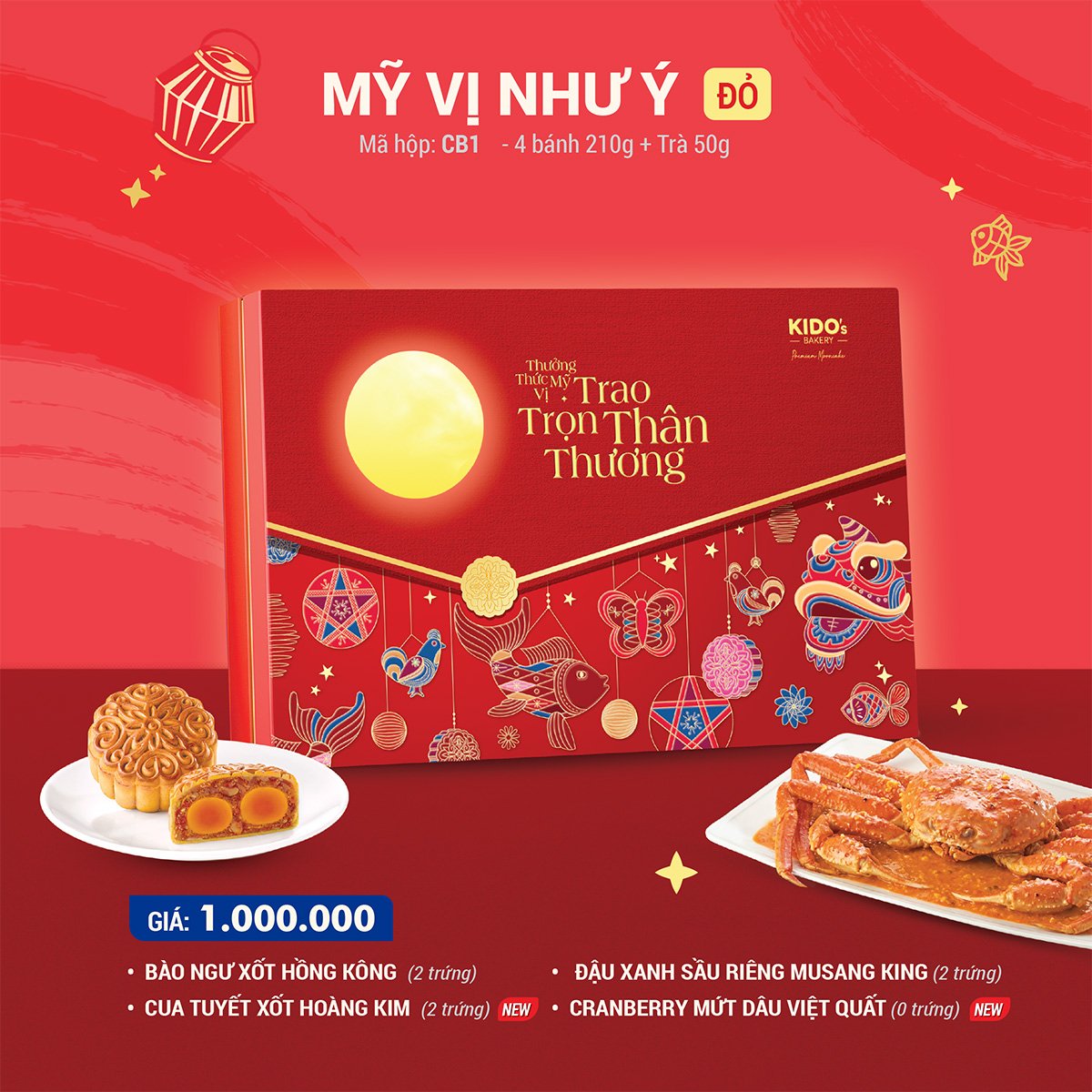 (CB1) Hộp 4 B&aacute;nh Trung Thu Kido Mỹ Vị Như &Yacute; Đỏ