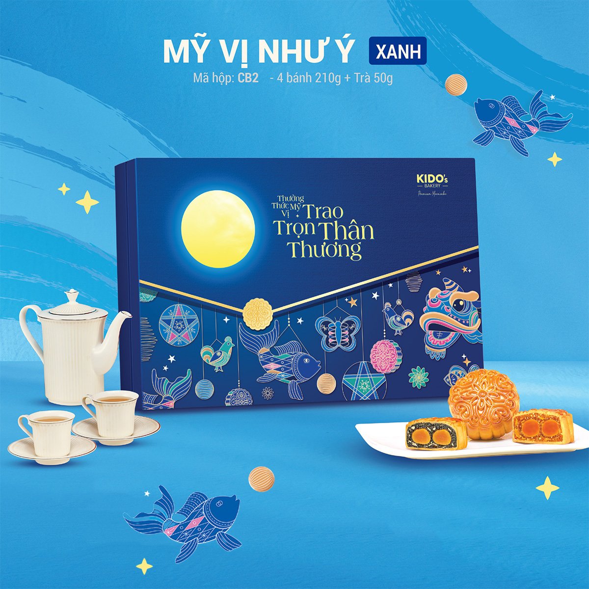 (CB2) Hộp 4 B&aacute;nh Trung Thu Kido Mỹ Vị Như &Yacute; Xanh