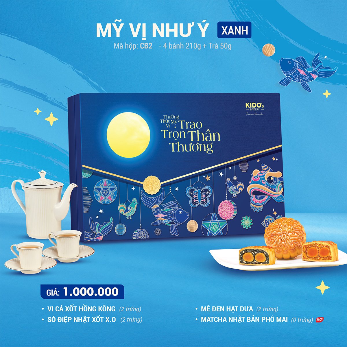 (CB2) Hộp 4 B&aacute;nh Trung Thu Kido Mỹ Vị Như &Yacute; Xanh