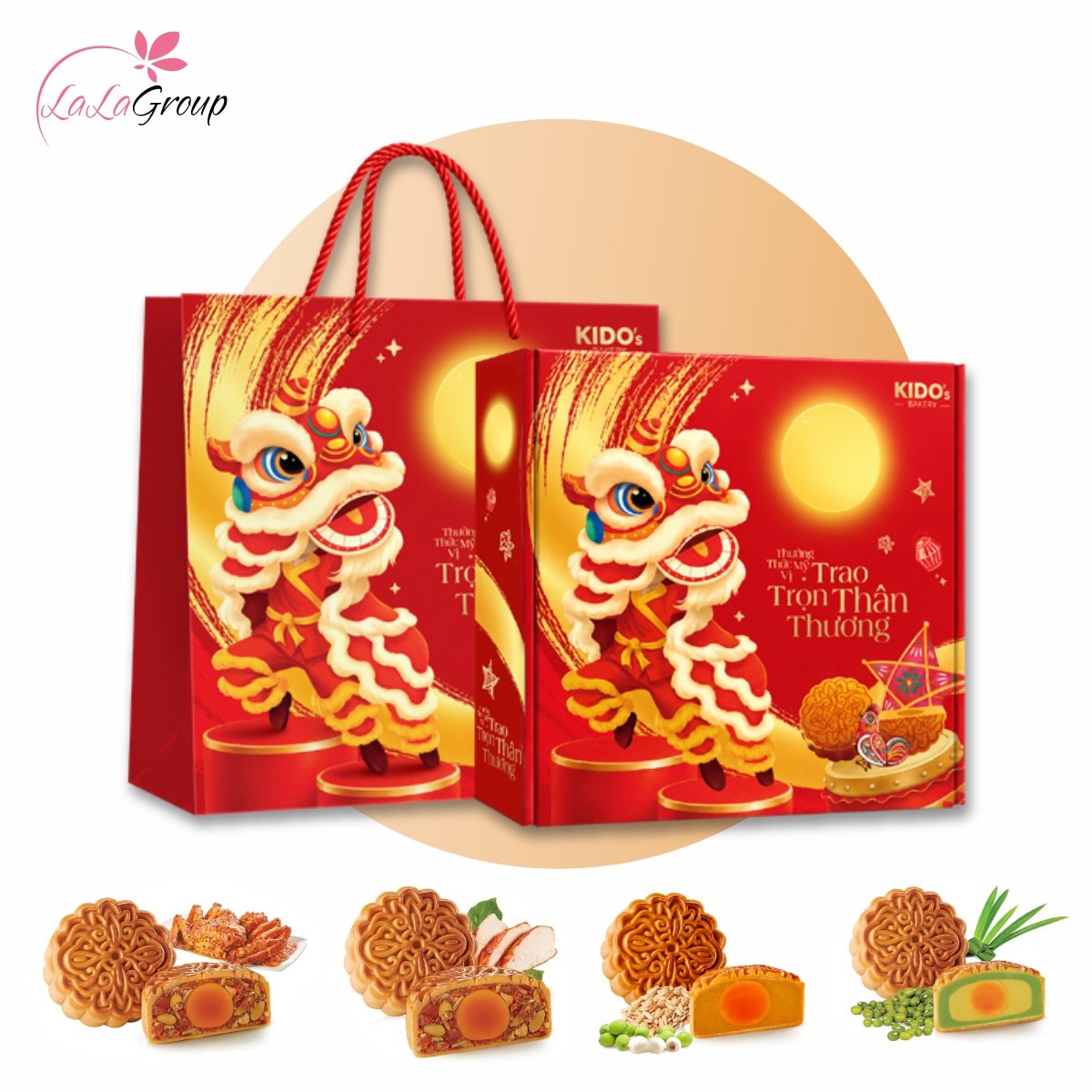 Hộp 4 B&aacute;nh Trung Thu KIDO C&aacute;t Tường (HỘP ĐỎ)