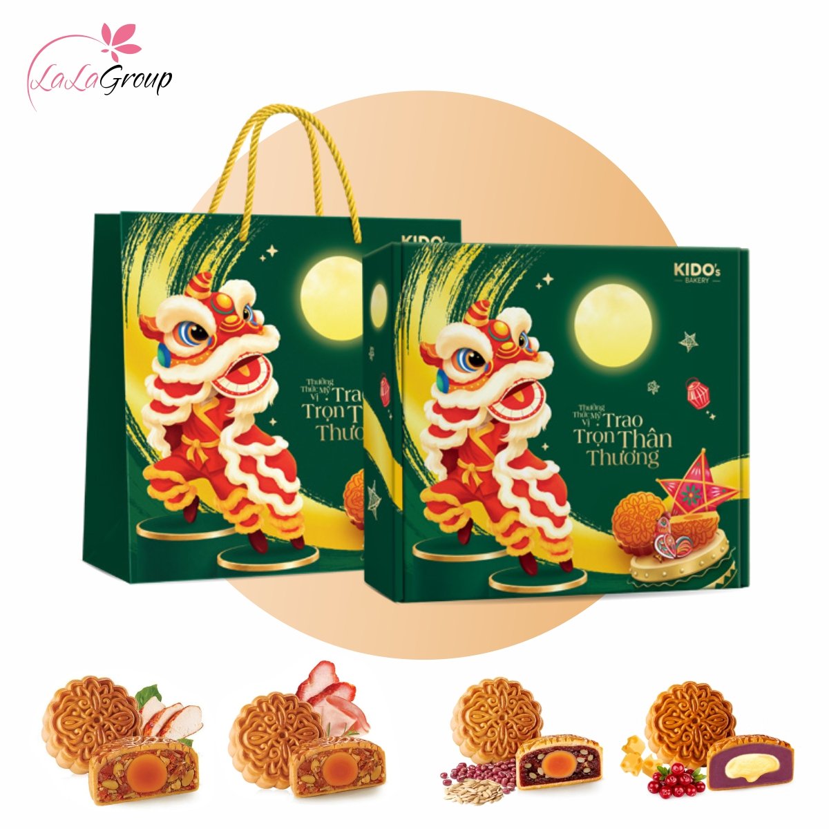 Hộp 4 B&aacute;nh Trung Thu KIDO T&acirc;m Giao (HỘP XANH)