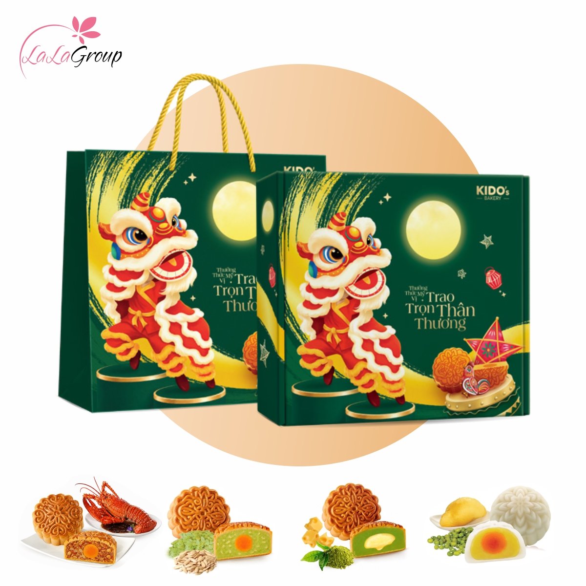 Hộp 4 B&aacute;nh Trung Thu KIDO Hạnh Ph&uacute;c (HỘP XANH)