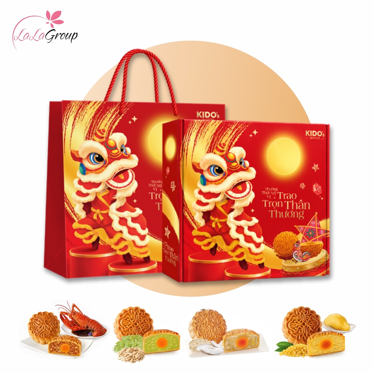 Hộp 4 B&aacute;nh Trung Thu KIDO Thịnh Vượng (HỘP ĐỎ)