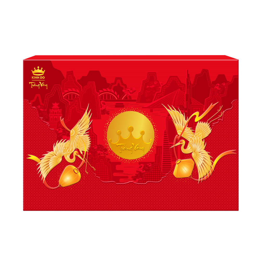 (HKD) B&aacute;nh Trung Thu Kinh Đ&ocirc; Trăng V&agrave;ng Ho&agrave;ng Kim Vinh Hiển Đỏ Thượng Hạng - Hộp 4 B&aacute;nh 160g