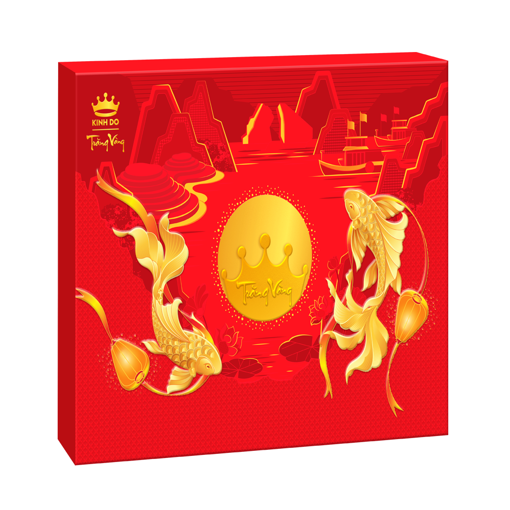 (HND) B&aacute;nh Trung Thu Kinh Đ&ocirc; Trăng V&agrave;ng Hồng Ngọc An Thịnh (Đỏ) - Hộp 4 b&aacute;nh 160g
