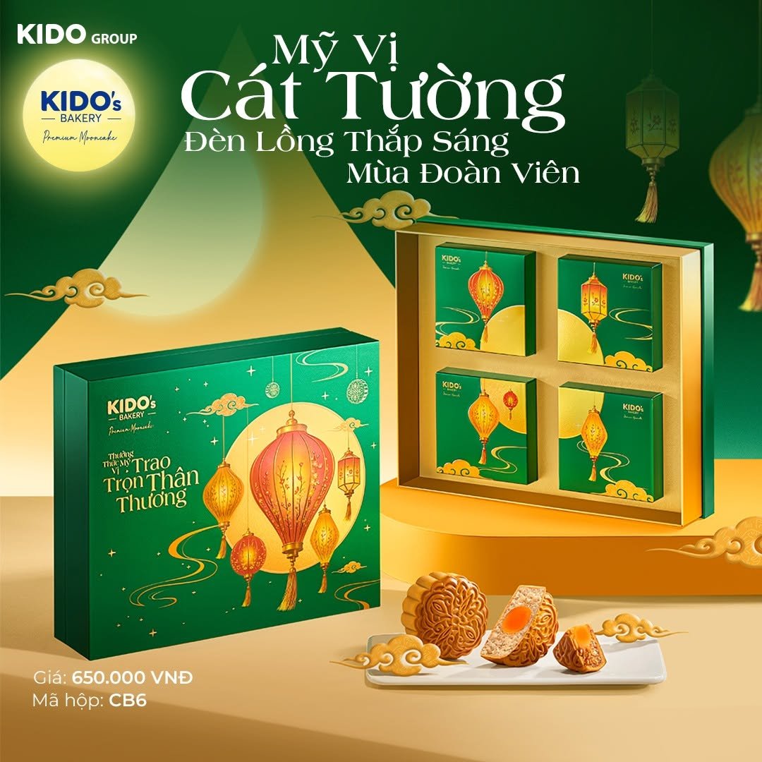 (CB6) Hộp 4 B&aacute;nh Trung Thu Kido Mỹ Vị C&aacute;t Tường Xanh L&aacute;