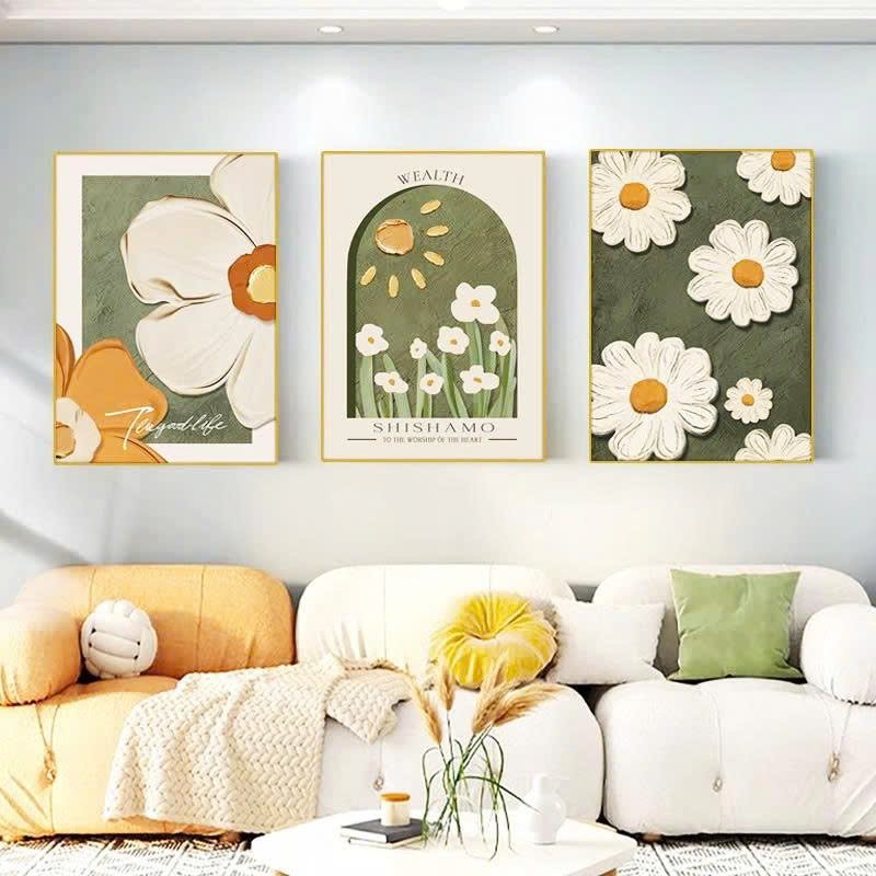 Bộ 3 Tấm Tranh Treo Tường Nghệ Thuật Hoa C&uacute;c An Nhi&ecirc;n