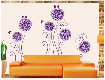 Decal dán tường hoa tím và bướm