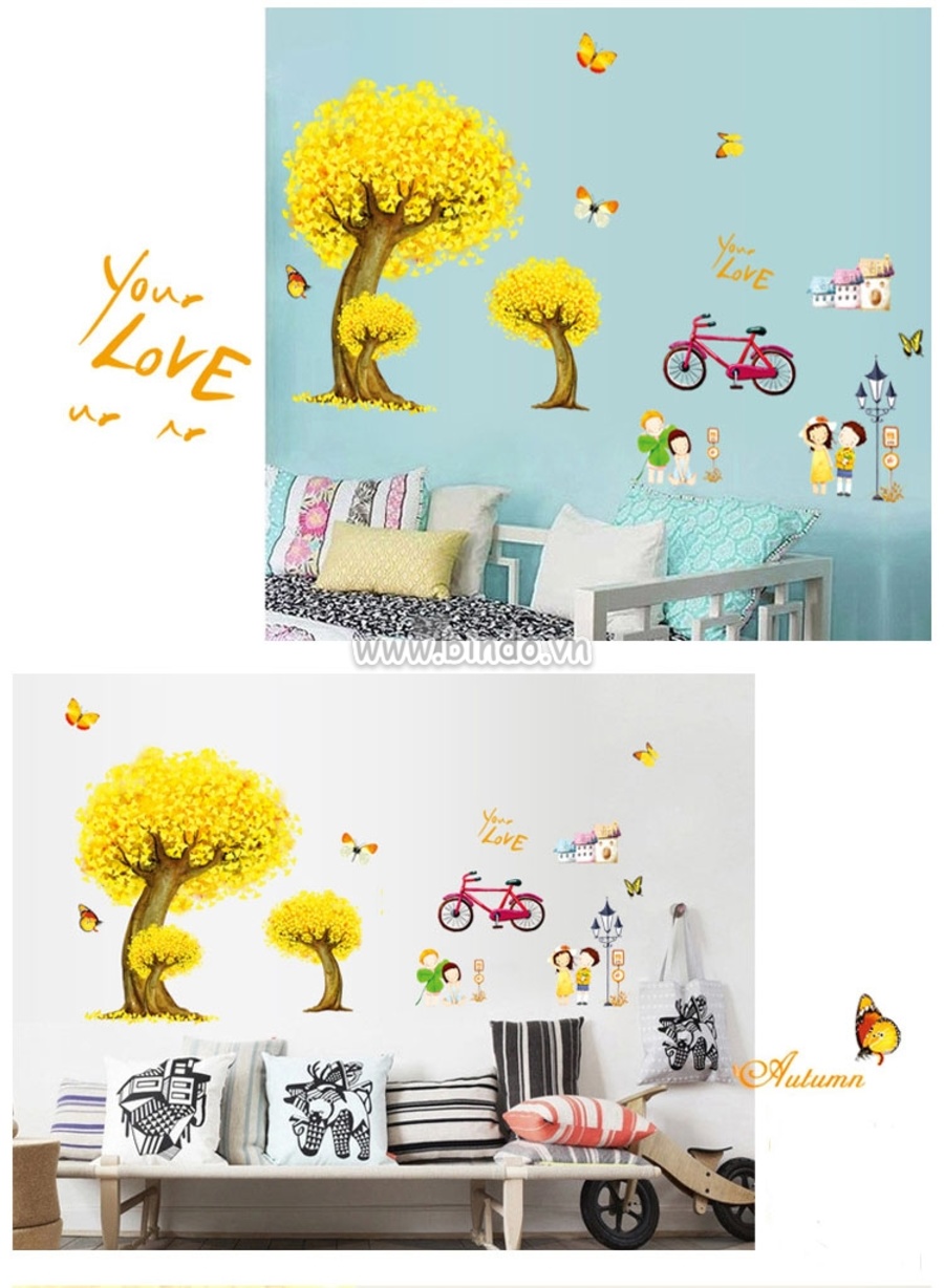 Decal 3D dán tường Công viên mùa thu
