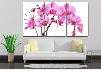 Tranh đồng hồ hoa lan 1 3 tấm 40x25x3
