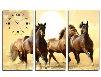 Tranh đồng hồ đàn ngựa 3 3 tấm 40x25x3