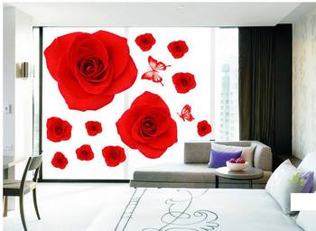 Decal dán tường Hoa hồng nhung đỏ 3D