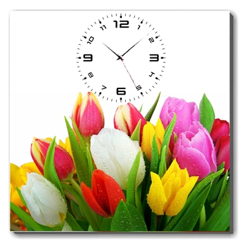 Tranh đồng hồ hoa tulip đủ màu 40x40cm