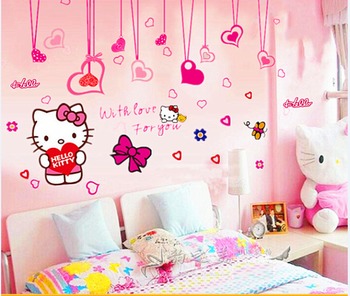 Decal dán tường Combo Hello Kitty 1   Dây leo trái tim hồng