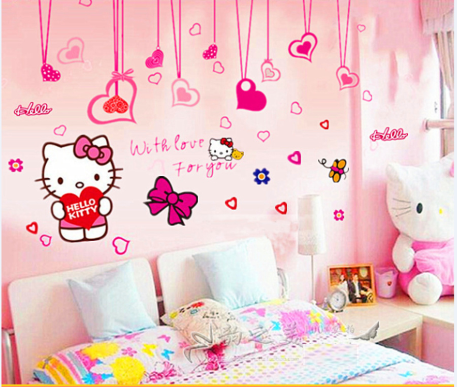 Decal dán tường Combo Hello Kitty 1   Dây leo trái tim hồng