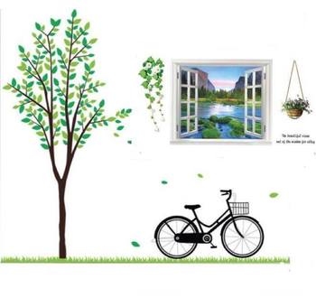 Decal dán tường Combo Cây xanh xe đạp to Cửa sổ 3