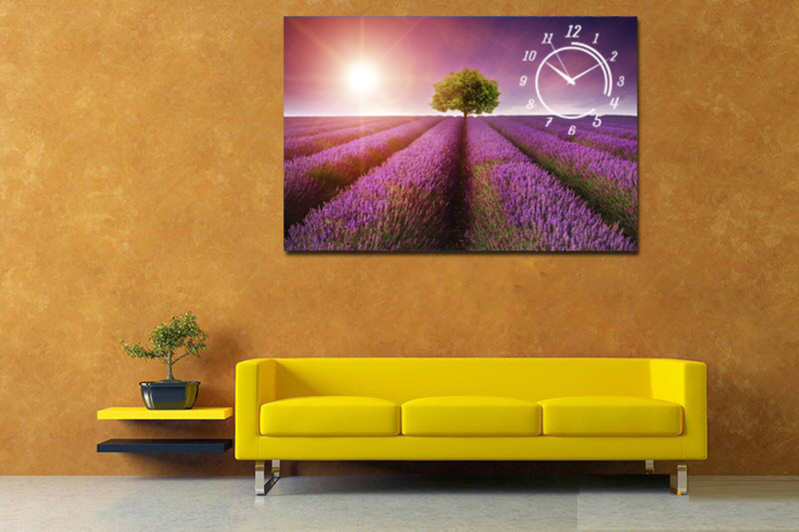 Tranh đồng hồ 1 tấm vườn hoa Lavender tím
