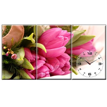 Tranh đồng hồ hoa tulip màu hồng