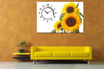 Tranh đồng hồ ba bông hoa hướng dương
