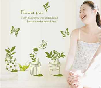 Decal dán tường chậu cây xanh 3