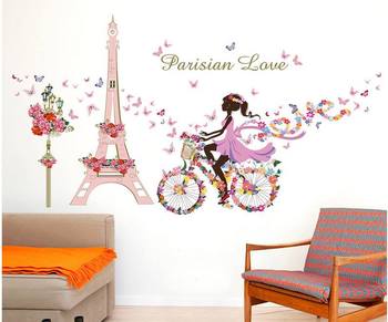 Decal dán tường cô gái và xe đạp hoa